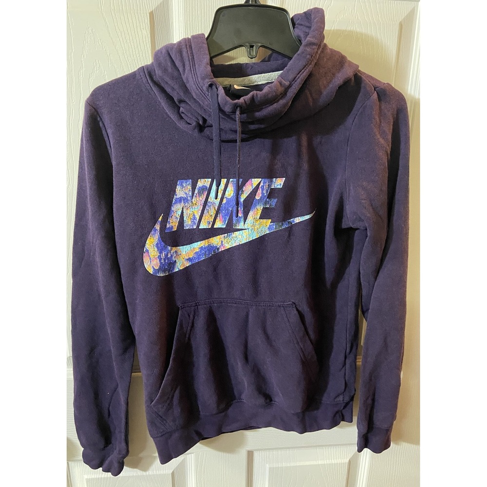 Nike Womens Small Hoodie Cowl Neck Sweatshirt Sweater Pullover Purple Casual